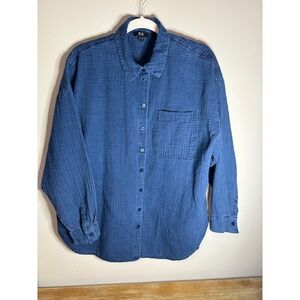 C&A Blue Cotton Gauze Button Down Shirt Long Sleeve Pocket Top EUR 44 FR 46